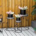 Outsunny Blumenständer 3er Set aus Metall Pflanzenständer Set Stapelbar outdoor