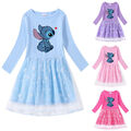 Mädchen Stich Sterne Kinder Tüll Kleid Langarm Prinzessin Party Fancy Tutu Kleid