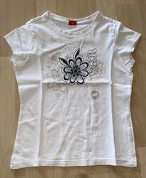 T-Shirt Shirt Oberteil Mädchen S. Oliver Gr. 128 XS weiß mit Blumen und Logo