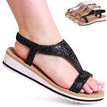 Damen Riemchen Sandalen Glitzer Keilabsatz Sandaletten Plateau 