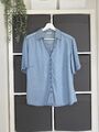 M&S Chambray Jeanshemd Bluse Top passt UK 12 blau Knopfleiste Vintage