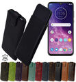 Exclusive Hülle Echt Leder Handy Tasche 1A Slim Etui Case für Motorola one Zoom