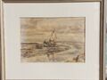 Otto Fisser 1890-1978 Pastell Boote im Watt Priel Nordsee Nordfriesland 