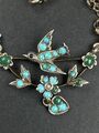 Jugendstil Collier Türkis Cabochons Perlen Kette Vogel Blumendekor Viktorianisch