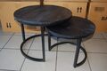 2er Set Couchtisch Arnheim Mangoholz Massiv rund Metall Mango Satztische schwarz