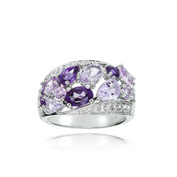 Sterlingsilber Amethyst Und Weiß Topas Cluster Tonale Ring