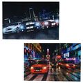 2er-Set LED-Bild mit Beleuchtung Leinwandbild Leuchtbild 60x40cm, Timer Cars