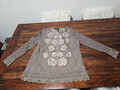 Neu m. Etikett Alfredo Pauly elegantes Shirt m. Spitze u. Strass - Grau - Gr. L