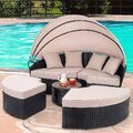 Sonneninsel 180CM Rattan Tisch Sonnenliege  Polyrattan Gartenmuschel Sonnenliege