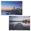 2er-Set LED-Bild Lighthouse, Wandbild Leuchtbild Leinwandbild Timer, 60x40cm