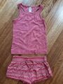 Schlafanzug Gr. 122/128 Pyjama Mädchen C&A rot pink orange SET 2-tlg. Top Shorts