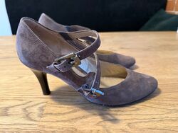 Gabor Riemchen-Pumps, Gr. 5 1/2, Taupe, Wildleder