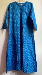 Schönes *FABINDIA* blau handblockbedruckt indische Baumwolltunika Kaftan Midi Kleid