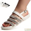 Damenschuhe Riemchen Sandalen Plateau Glitzer Sandaletten Keilabsatz Römer