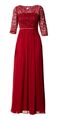 Damen Abendkleid Brautjungfern Lang Ballkleid Chiffon Spitze Gürtel, Rot,  DE 38