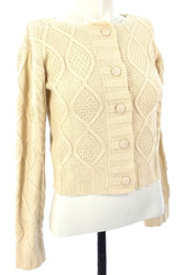 Wednesday Mädchen Strickjacke Bluse creme Jakobsmuschelbesatz Zopfmuster kragenlos Gr. XXS