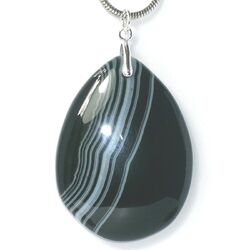 ONYX Chalcedon schwarz weiss TROPFEN Anhänger 925er Silber Pinchbail GL 53mm