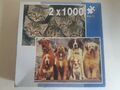 2 x 1000 Teile Puzzle Spiel Katzen + Hunde Freizeitspiele für Kinder und Erwachsene