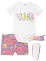 Babyset  3-tlg.  Gr. 56-62 + 68  rosa, Body,  Short + Schuhe , bunt ,  NEU&OVP