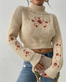 Damen Strickpullover mit Rollkragen und gesticktem Blumenjacquard, Winter