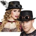 Zylinder Steampunk mit Fliegerbrille - Damen & Herren Hut schwarz Retro Gothic