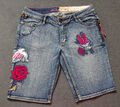 ECKO RED Damen Jeans Bermuda Shorts blau Stick-Applikationen Gr. 13/30 (=ca..40)