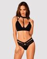 Softcup Spitzen Bügel BH Bralette Set schwarz Dessous Slip Panty String Strapse