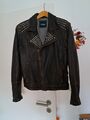 rocker lederjacke vintage Punk Schwarz Mit Nieten Biker Echt Leder Herren