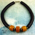 MALI AMBER KÜNSTLICHER BERNSTEIN COPAL SILBER HEISHI HALSKETTE NECKLACE COLLIER