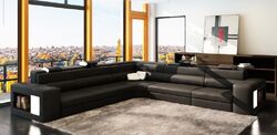 Ledersofa Sofa Couch Ecksofa Sitz Polster Wohnlandschaft XXL Big Weiden Black