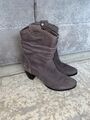 Tamaris Stiefel / Stiefeletten - Gr. 37 - trendy Taupe Leder Absatz Boots 