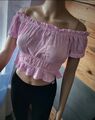 Crop Top Bluse Shirt rüschen Bauchfrei Volants Rosa off Shoulder festlich Gr. S 