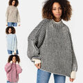 PM SELECTED Warmer Damen Winter Strickpullover mit Streifen Pullover Pulli PM65