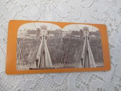 um 1885 NIAGARA FALLS New Suspension Bridge - Stereo-Bild / 175x85mm