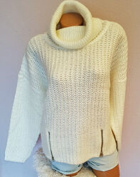 Kuscheliger Rollkragen Pullover Gr. 44/46 creme weiß Zipper 960833 Neu