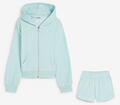 Neu 2-tlg Kinder Frottee-Set Gr. 176/182 Pastellblau Mädchen Jacke Shorts