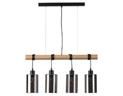 LIVARNO home Deckenleuchte Pendel Lampe LED 4-flammig Holz mit Rauchglas *B-Ware