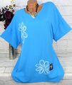 ITALY Shirt Tunika Bluse Longshirt Top Oversize Viskose Blau Druck XXL 46 48 50