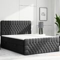 Boxspringbett FERRARA mit Bettkasten 180 x 200 cm Webstoff Schwarz Bett Bettkast