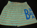 Gelb/blau/türkis gestreifte Shorts mit blauem Druck auf dem Hosenbein Gr. 80