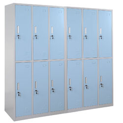 Schließfach Preston T829, Schließfachschrank Wertfachschrank, 12 Fächer blau