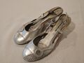 TAMARIS Sandaletten Sandalen Sommerschuhe Leder silber Damen Gr. EU 39