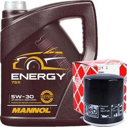 FEBI ÖLFILTER + 5 LITER 5W-30 MANNOL ENERGY MOTORÖL API SL/CF ACEA A3/B4 5W30 ÖL