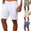 Herren-Shorts Aus Baumwoll-Leinen Sommer Strand Lässige Chino-Hose Kordelzug C8