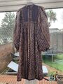 Vintage Challii Phool 70er indische Baumwolle Handblockdruck Kaftan Boho Kleid S