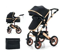 Kinderwagen 2in1 Kombi-Kinderwagen Babywanne=Buggy Reisebuggy Trally® KW850✔ Schwarz-Champagner ✔ Viel Zubehör ✔ Esstisch ✔ NEU ✔ 