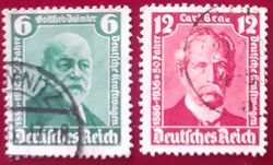 Briefmarken Deutsches Reich Gottlieb Daimler Carl Benz Automobil Oldtimer 1936