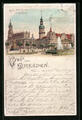 Lithographie Dresden, Kath. Hof-Kirche und Schloss, Halt gegen das Licht 1901 