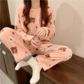 Damen Fraue Winter Fleece Kuschelig Flauschig Warm Weich Pyjama Schlafanzug Set