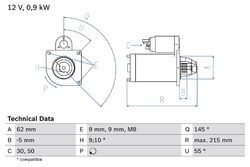 Anlasser Starter BOSCH 0 986 013 850 +67.25€ Pfand für C15 BERLINGO C3 AX XSARA